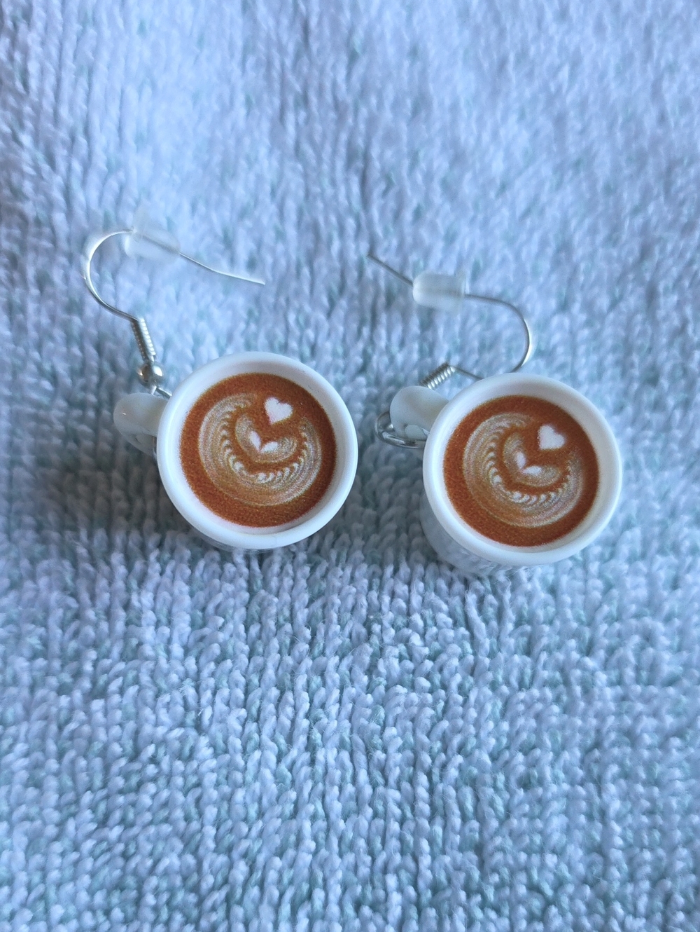 Latte Art Cup Dangle Earrings - White and Brown Coffee Cup Design